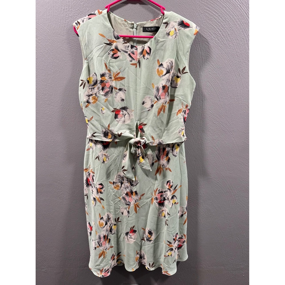 Lauren Ralph Lauren Petite Floral Tie Front Sheath Dress Sage Green 12P NWT